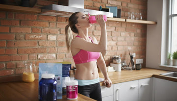 Mujer tomando proteína en polvo